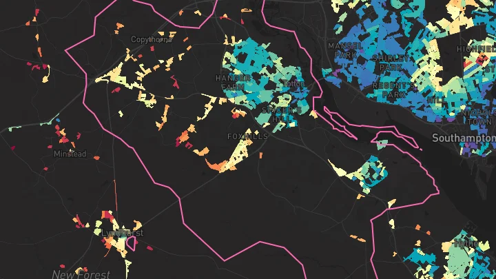 House price heatmap showing property values across Totton