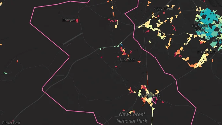 House price heatmap showing property values across Lyndhurst