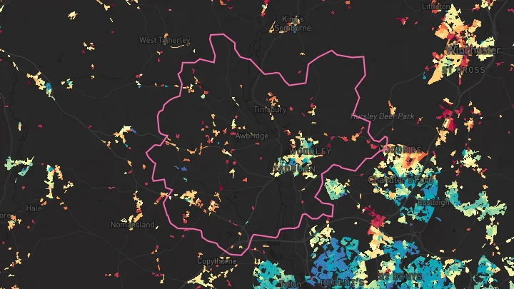 House price heatmap showing property values across Romsey