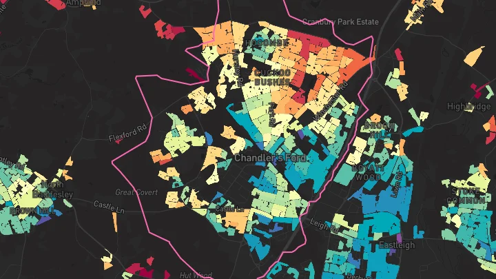 House price heatmap showing property values across Chandlers Ford