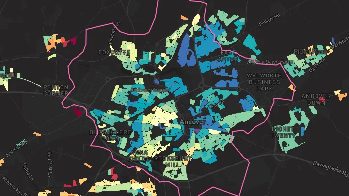 House price heatmap showing property values across Andover