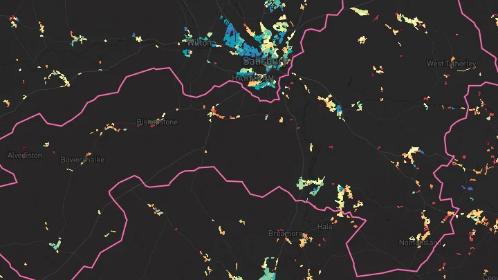 House price heatmap showing property values across Downton