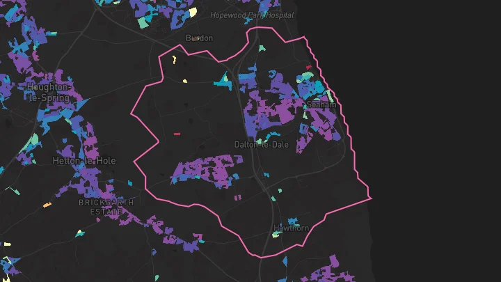 House price heatmap showing property values across Seaham
