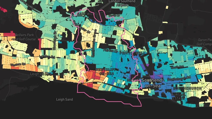 House price heatmap showing property values across Westcliff-On-Sea