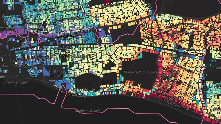 House price heatmap showing property values across Southend-On-Sea