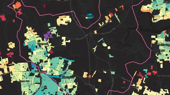 House price heatmap showing property values across Wickford