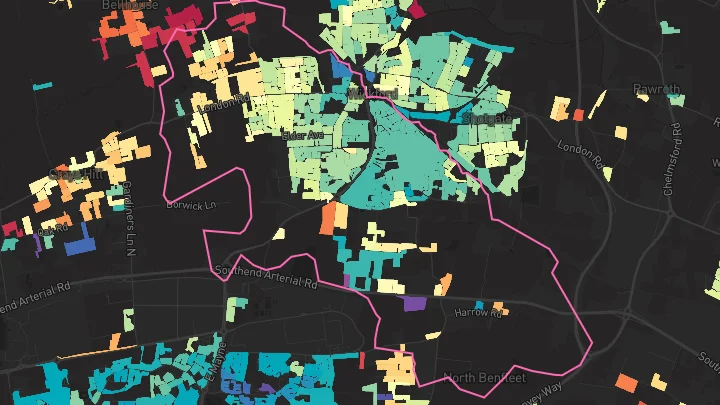 House price heatmap showing property values across Wickford