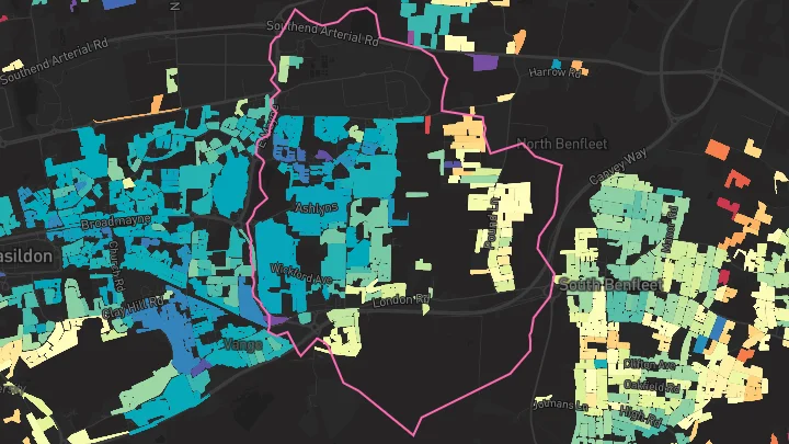House price heatmap showing property values across Basildon