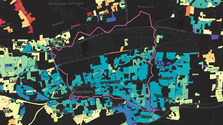 House price heatmap showing property values across Basildon