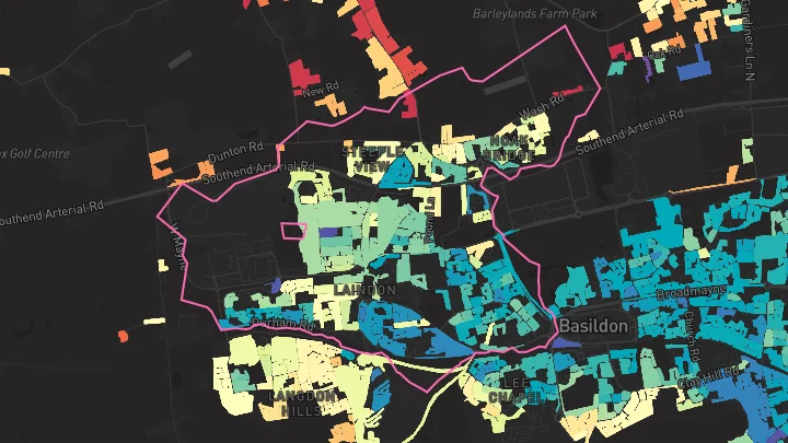 House price heatmap showing property values across Laindon