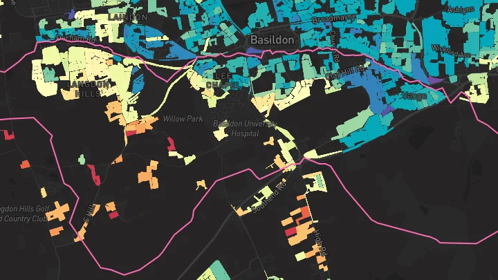 House price heatmap showing property values across Langdon Hills