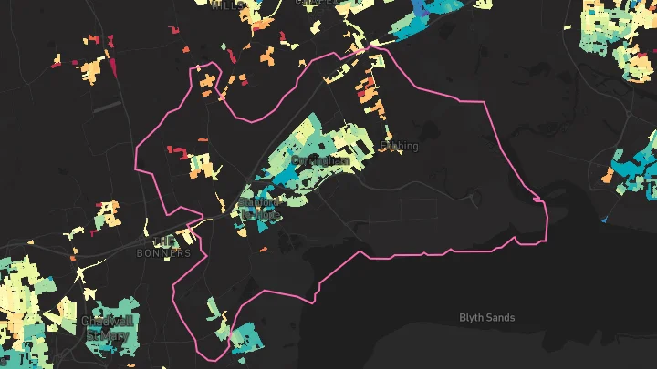 House price heatmap showing property values across Corringham
