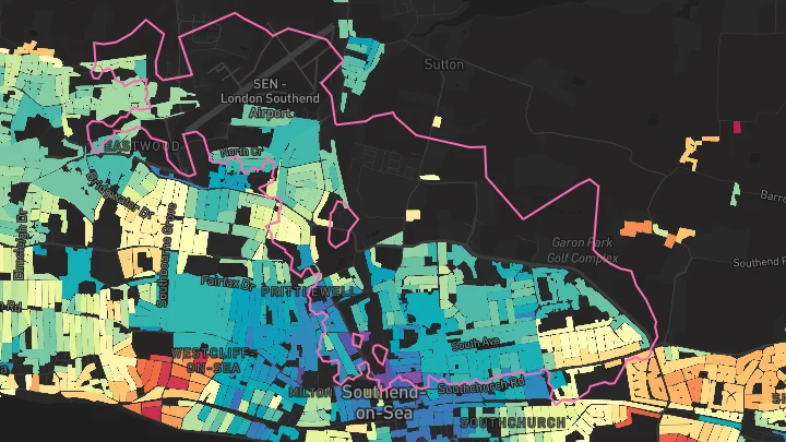 House price heatmap showing property values across Southend-On-Sea