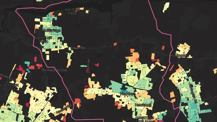 House price heatmap showing property values across Hockley