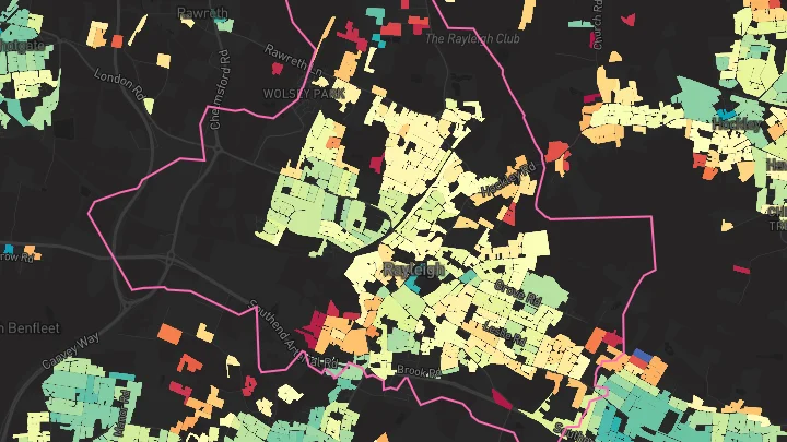 House price heatmap showing property values across Rayleigh
