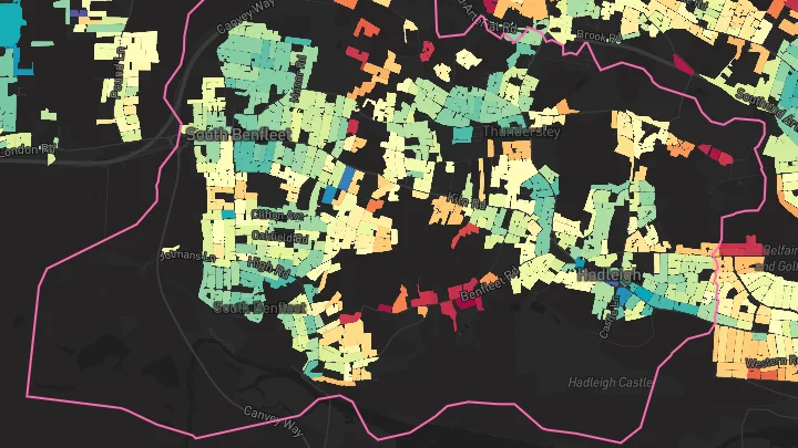 House price heatmap showing property values across Benfleet