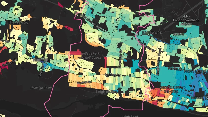 House price heatmap showing property values across Leigh-On-Sea