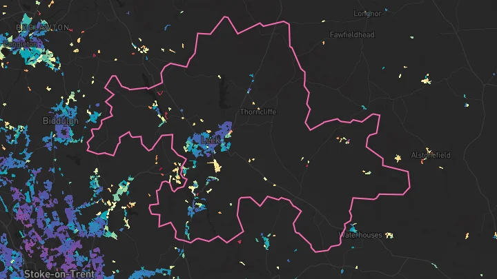 House price heatmap showing property values across Leek