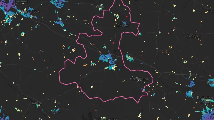 House price heatmap showing property values across Uttoxeter