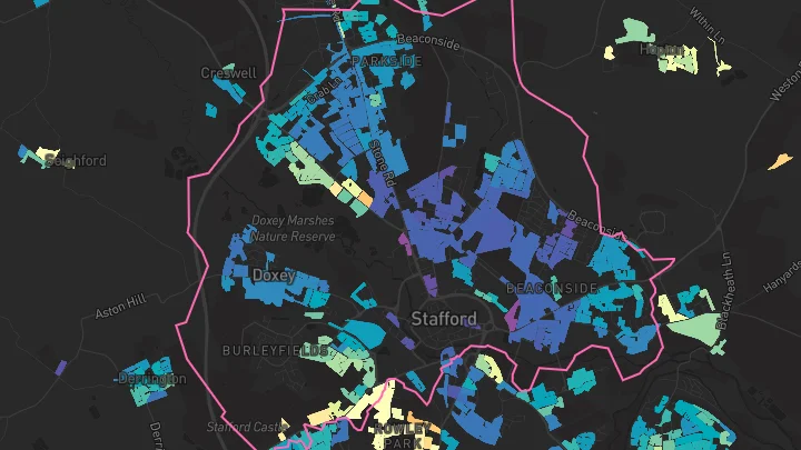 House price heatmap showing property values across Stafford