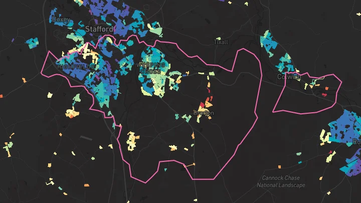 House price heatmap showing property values across Stafford