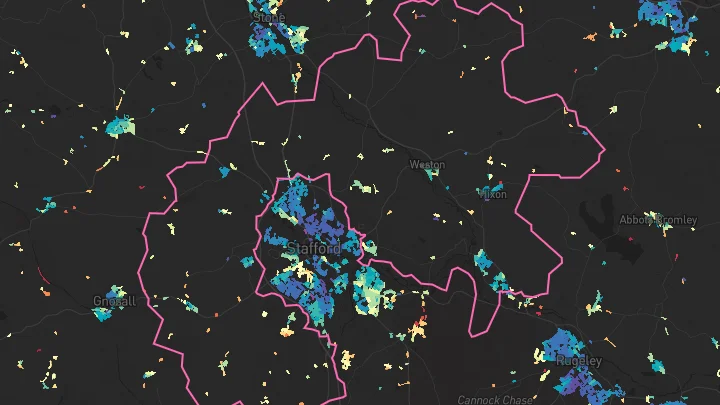 House price heatmap showing property values across Great Haywood