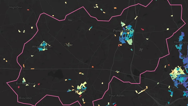 House price heatmap showing property values across Penkridge