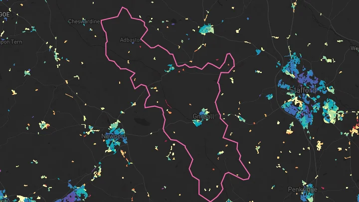 House price heatmap showing property values across Gnosall