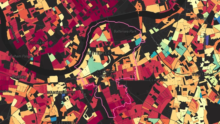 House price heatmap showing property values across Battersea