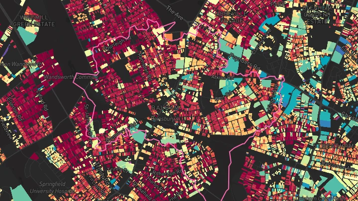 House price heatmap showing property values across Balham