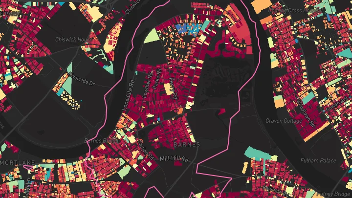 House price heatmap showing property values across Barnes
