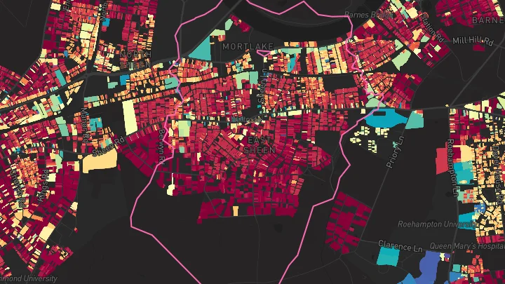 House price heatmap showing property values across East Sheen