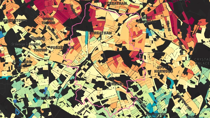 House price heatmap showing property values across Streatham