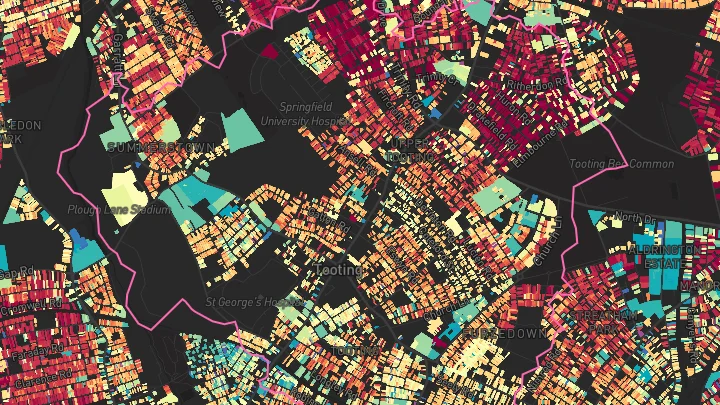 House price heatmap showing property values across Tooting