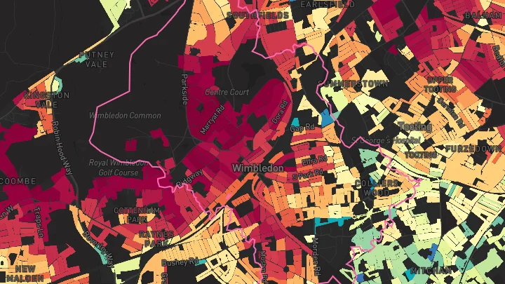 House price heatmap showing property values across Wimbledon