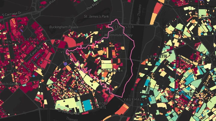 House price heatmap showing property values across City Of Westminster