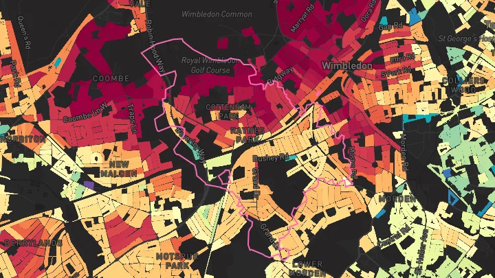 House price heatmap showing property values across Raynes Park