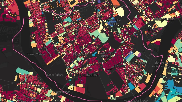 House price heatmap showing property values across Fulham