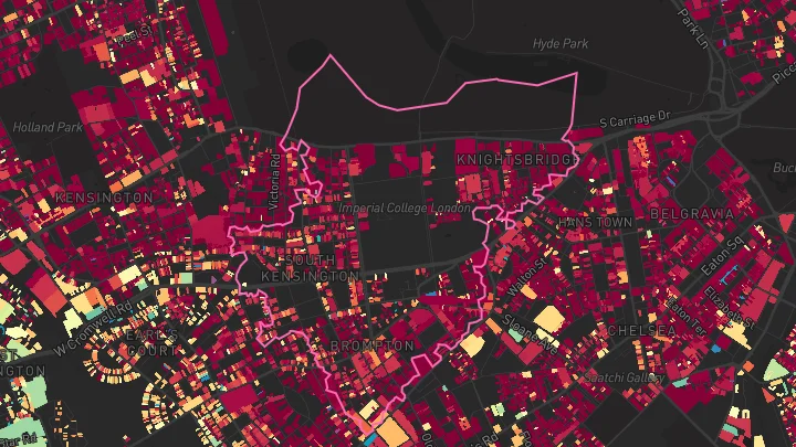 House price heatmap showing property values across Knightsbridge