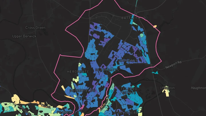 House price heatmap showing property values across Shrewsbury