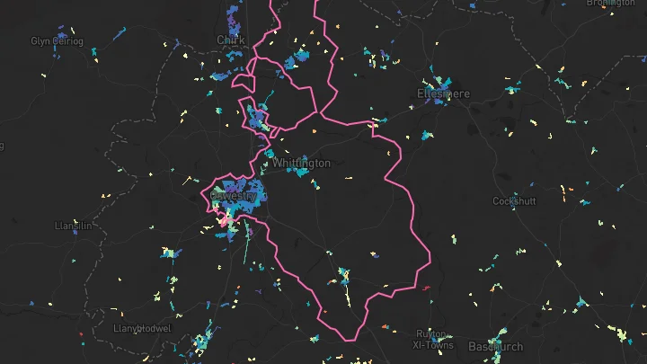 House price heatmap showing property values across Oswestry