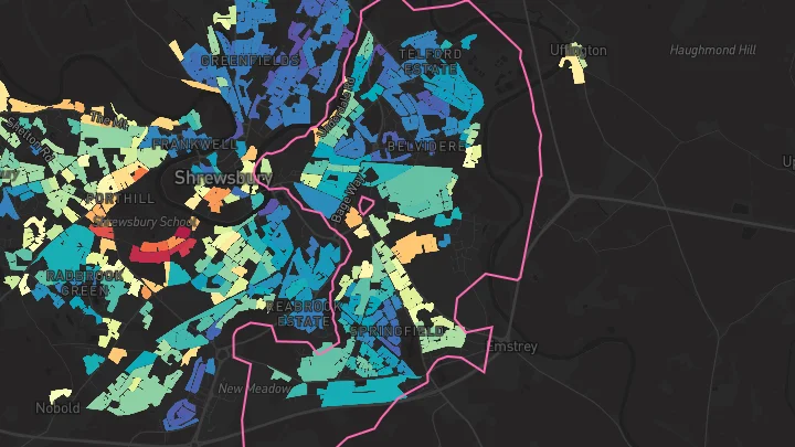 House price heatmap showing property values across Shrewsbury