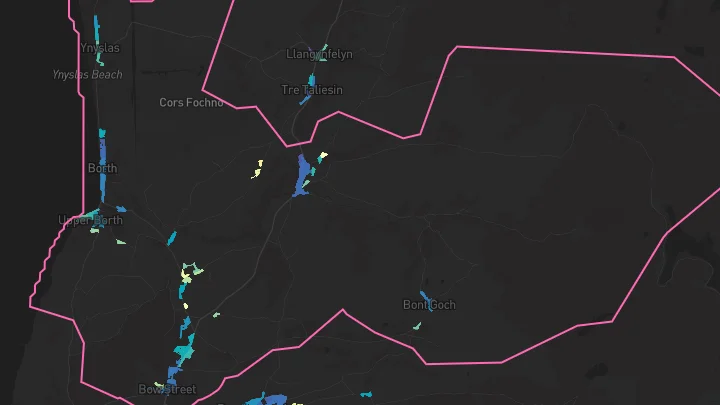 House price heatmap showing property values across Borth