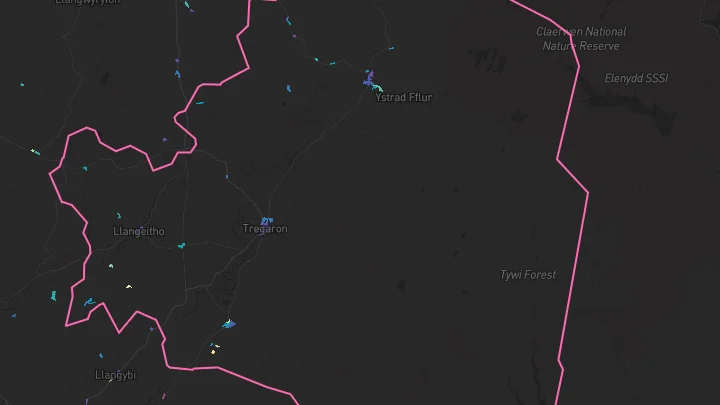 House price heatmap showing property values across Pontrhydfendigaid