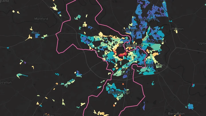 House price heatmap showing property values across Shrewsbury