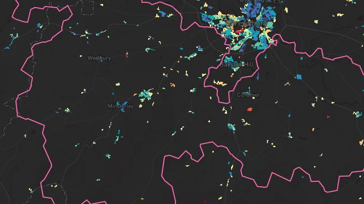 House price heatmap showing property values across Minsterley