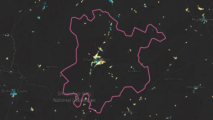 House price heatmap showing property values across Church Stretton