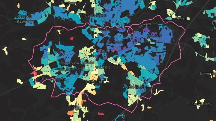 House price heatmap showing property values across Taunton