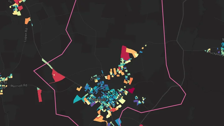 House price heatmap showing property values across Merriott