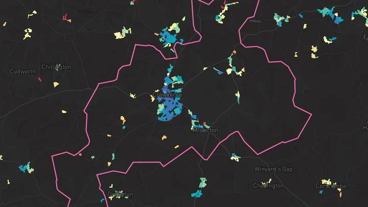 House price heatmap showing property values across Crewkerne